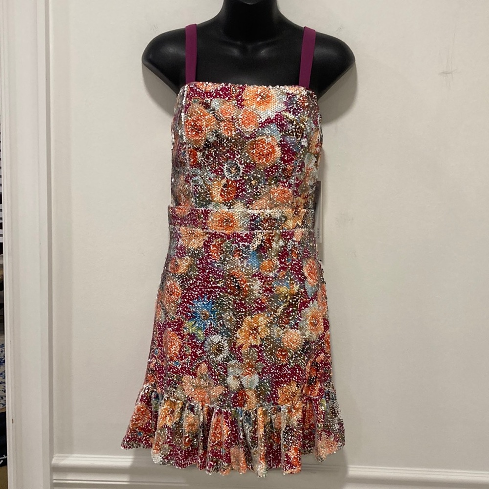 Aqua Multicolor Sequin Floral Mini Dress in Size Small New With Tags